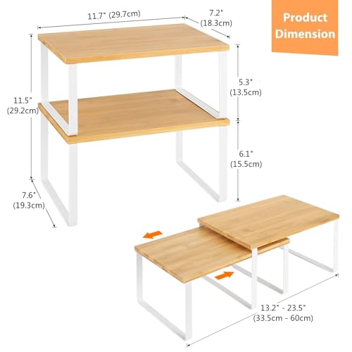 NEX Bamboo Kitchen Cabinet and Counter Shelf Organizer, Stackable & Expandable, Set of 4, White and Natural - Image 4