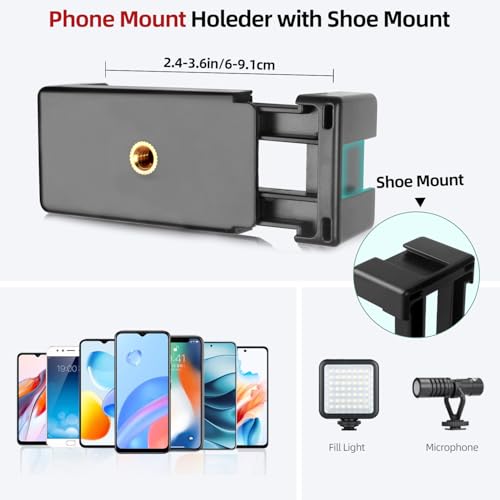 Extendable Tripod Aluminum, Portable Adjustable Light Stand with 1/4" Screw Phone Holder & Remote, Ball Head Camera Phone Tripod for Camera iPhone Video Light Smartphone, Lightweight for Travel by JEBUTU - Image 6