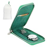 QUARKZMAN Portafoglio In Pelle Per Orologio 3.1 x 6.3 Portatile Portaorologio Singolo Con Cerniera E Sacchetto Di Stivaggio Astuccio Da Viaggio Portagioielli Organizzatore Per Uomini