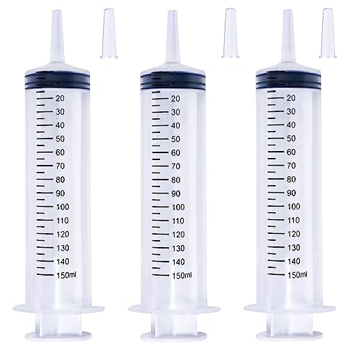 150Ml Large Syringes For Liquid, Oral, Scientific Labs, Measurement, Dispensing, With Cap- 3 Pack 150 Ml Syringe #TOP12