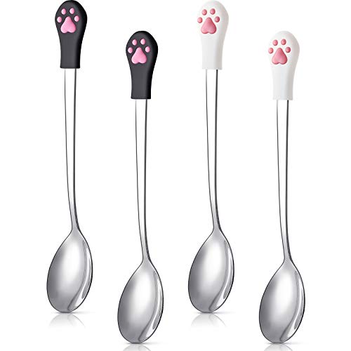 4 Pieces Dog Cat Spoon Pet Food Can Spoon Stainless Steel Pet Food Spoon Cat Claw Spoon For Dog And Cat Food Can, White And Black #TOP14