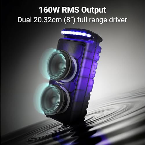 Image of ZEBRONICS 160W Party DJ Speaker, 8h Playback, Wireless UHF Mic, Karaoke & Recording, Dual 20.32cm High-Fidelity Drivers, TWS, 6.3mm Mic Input, Bluetooth, USB, RGB, Carry Handle (Glow Box 8B)