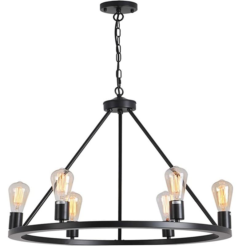 lamparas techo Lámpara de araña con rueda de carro negra, lámpara colgante industrial de 6 luces, lámpara colgante de techo de granja cristal