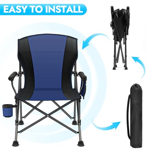 2 Pack Oversized Folding Camping Chair for Adults, Supports 450 LBS Camping Chairs, Heavy Duty Camping Chair with Side Pockets, Foldable Outdoor Chair for Camping, Beach, Fishing, Hiking, Blue-Black — view 4