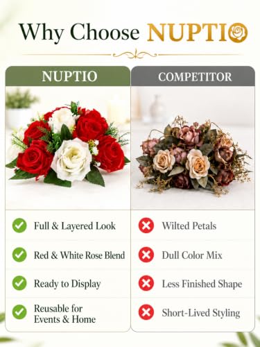 Image of NUPTIO Flower Balls Centerpieces for Wedding Tables, Red & White Roses