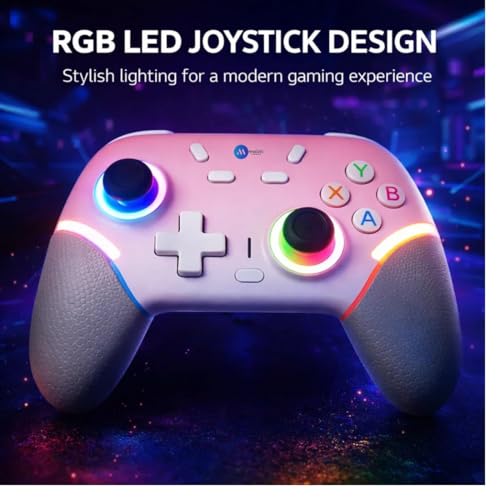 Image of Play X9 Wireless Bluetooth Gaming Controller (Pink) | Dual Vibration, 6-Axis Gyroscope, RGB LED Gamepad | 800mAh Rechargeable Battery | Compatible with Android, iOS, Windows PC, PS3, PS4 & Switch