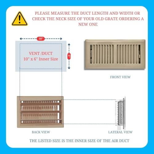 Image of 6 inch x 10 inch Brown Floor Register 2 Way - Stamped Face Steel Vent Cover, HVAC Floor Grille for AC Heat, Fits 6x10 Duct Opening, Heavy Duty Metal Register
