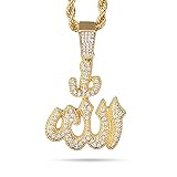 Techno Pave Mens Iced Out Allah Pendant with Simulated Lab Diamonds in 14k Gold Plating with Gold 20