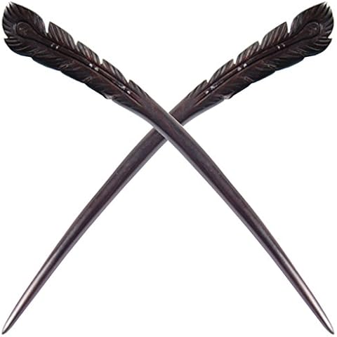 HOLLIHI 2 Pieces Handmade Ebony Wood Carved Hair Decor Sticks Shawl Pins Picks Pics Forks for Women Girls Hair Updo Making Accessory 18cm, Phoenix Feather Cover