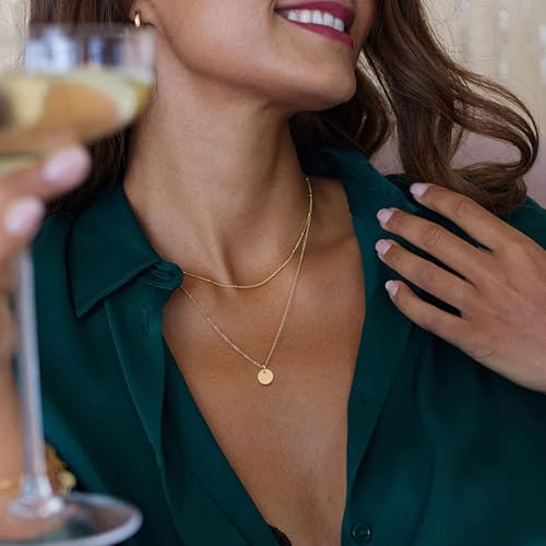 Aisansty Dainty Layered Choker Necklaces Handmade Coin Tube Star Pearl Pendant Multilayer Adjustable Layering Chain Gold Plated Necklaces Set for Women3