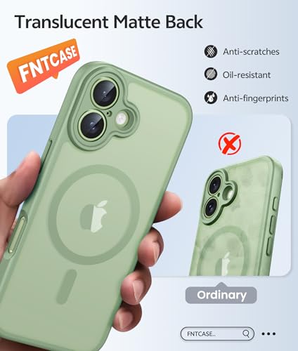 Image of FNTCASE for iPhone 17 Case: [Compatible with Magsafe] Translucent Matte Cases with [Full Camera Protection] [Screen Protector] Military Grade Shockproof Protective Phone Cover - Light Moss
