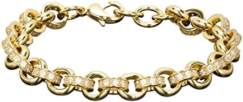 THE BLING KING 10mm Gold Alternate Pattern Belcher Bracelet with Stones, Luxury Finish and Detailing 18K Real Gold Plated Jewellery, Chunky, and Heavy Bracelet (Length: 8-9.5 Inches, Weight: 40 grams)