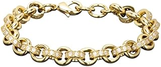 THE BLING KING 10mm Gold Alternate Pattern Belcher Bracelet with Stones, Luxury Finish and Detailing 18K Real Gold Plated Jewellery, Chunky, and Heavy Bracelet (Length: 8-9.5 Inches, Weight: 40 grams)
