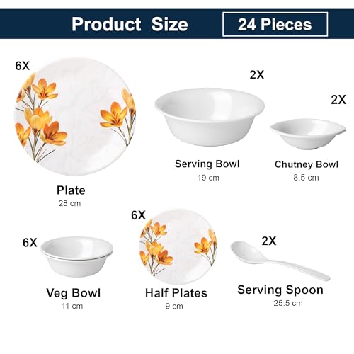Image of Golden Fish 24-Piece Melamine Dinner Set - Durable, Stylish, BPA-Free Tableware, Perfect for Everyday Meals, Parties (NDS-3)