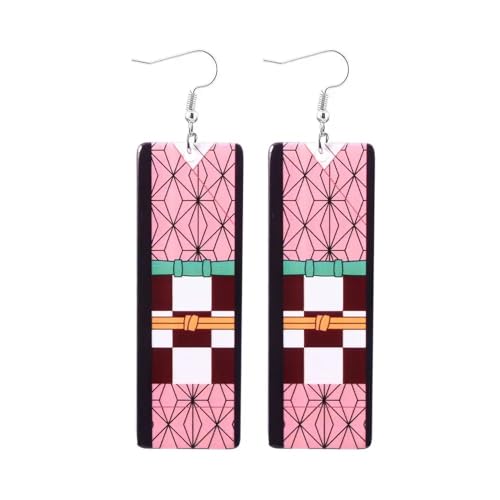 Pendientes rectangulares con diseño de kimono oriental de fantasía, 7 x 2,4 cm