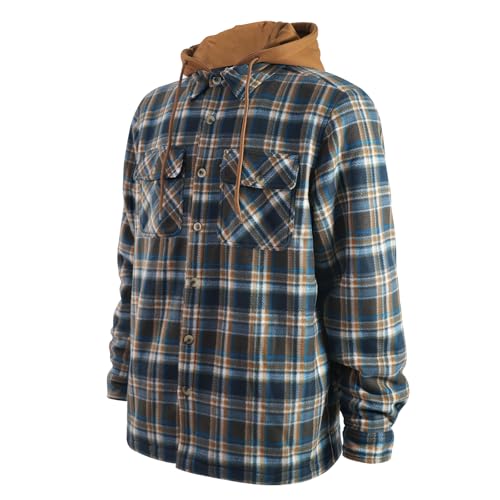 Image of TanBridge Men's Cotton Plaid Shirts Jacket Full Zip Fleece Flannel Sherpa Lined Hoodies Heavyweight Hoodies Jacket for Men