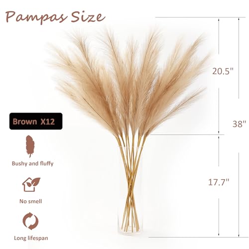 Acfruits 12 PCS Beige Faux Pampas Grass 38"/3.1ft Tall Brown Artificial Pompous Grass Large Fake Pompas Branches Plants Floor Vase Filler for Flower Arrangement Home Decor — view 2
