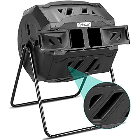 Gobetter 45 Gallon Composting Tumblers, Rotating Composter Bin Outdoor with Certification BPA Free and UV Resistant,Capable,Faster,and Environmentally Friendly Cover
