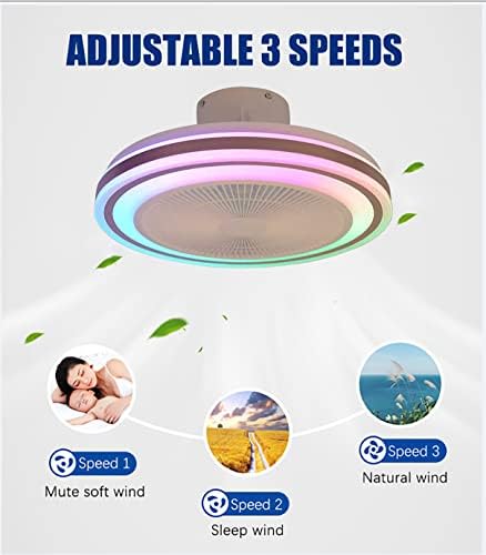 MONIK Ceiling Fan with Lights Dimmable RGB Color Changing Silent Ceiling Light with Fans and Bluetooth Speaker Remote Control Timing Ceiling Fan with Lamps Hidden Blade for Bedrooms