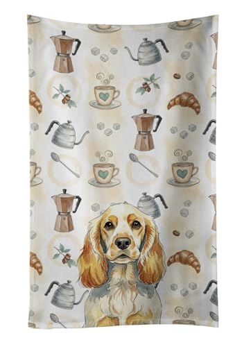Caroline's Treasures Lemon Roan English Cocker Spaniel Coffee Bar Kitchen Towel Velour Plush Front and Cotton Loop Back Machine Washable