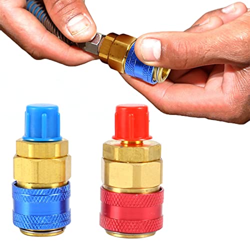 Flyhorse 1 par de Conectores de Acoplamiento rápido para automóviles, R134A Conector de acoplador rápido para automóvil de Lado bajo y Alto, Medidor de colector de CA Ajustable para refrigerante Cover