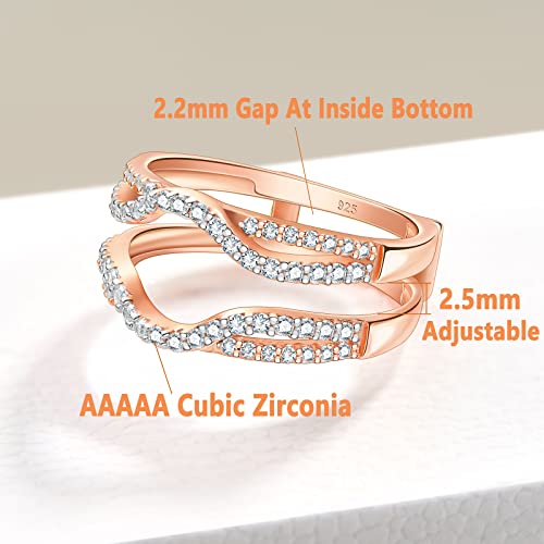 Sheloves Womens 925 Sterling Silver Rose Gold Two Tone Ring Enhancers Aaaaa Round Cz Wrap Guard Ring Sz 8 #TOP1