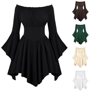 Piratenkostüm Damen Karnevalskostüme Off Shoulder Strampler Piraten Kostüm Frauen Weiß Piratenkleid Langarm Rüschen Elegant Minikleid Boho Piratin Kostüm Damen Halloweenkostüm Renaissance Korsettkleid