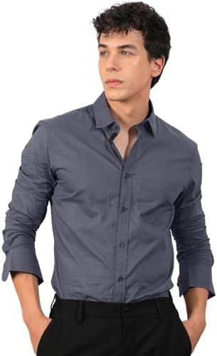 Pinkmint Mens Cotton Blend Regular Fit Long Sleeve Button Down White Shirt for Men Collared Casual Formal Soild Shirt
