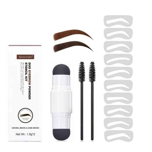 Augenbrauen Stempel, Double Eyebrow Stamp Kit,Augenbrauen Schablone Gestaltung Kit,10 verschiedene Augenbraue Schablonen für Brauenformung Make Up Kosmetikset Eyebrow (Naturbraun+Dunkelbraun) Cover