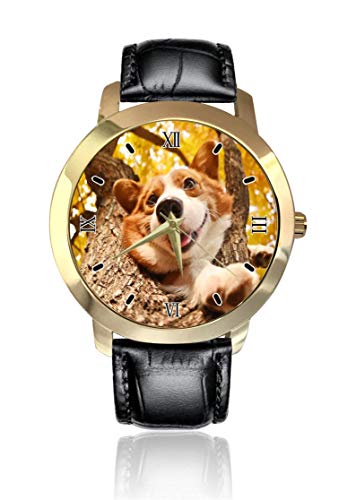 Preisvergleich Produktbild Niedliche Haustier-Armbanduhr, goldenes Zifferblatt, Unisex, legeres Lederband, Quarz-Armbanduhr für Herren und Damen