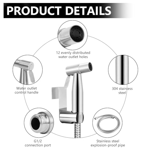Miniatura 3 de Hotut Pulverizador Para Bidé De Mano, Grifo Para Wc De Mano, Ducha Bidet Acero Inoxidable, Ducha Bidet Para Wc Con Soporte Y Manguera De 59 Inch, Adecuado Para Limpieza De Inodoros, Higiene Personal