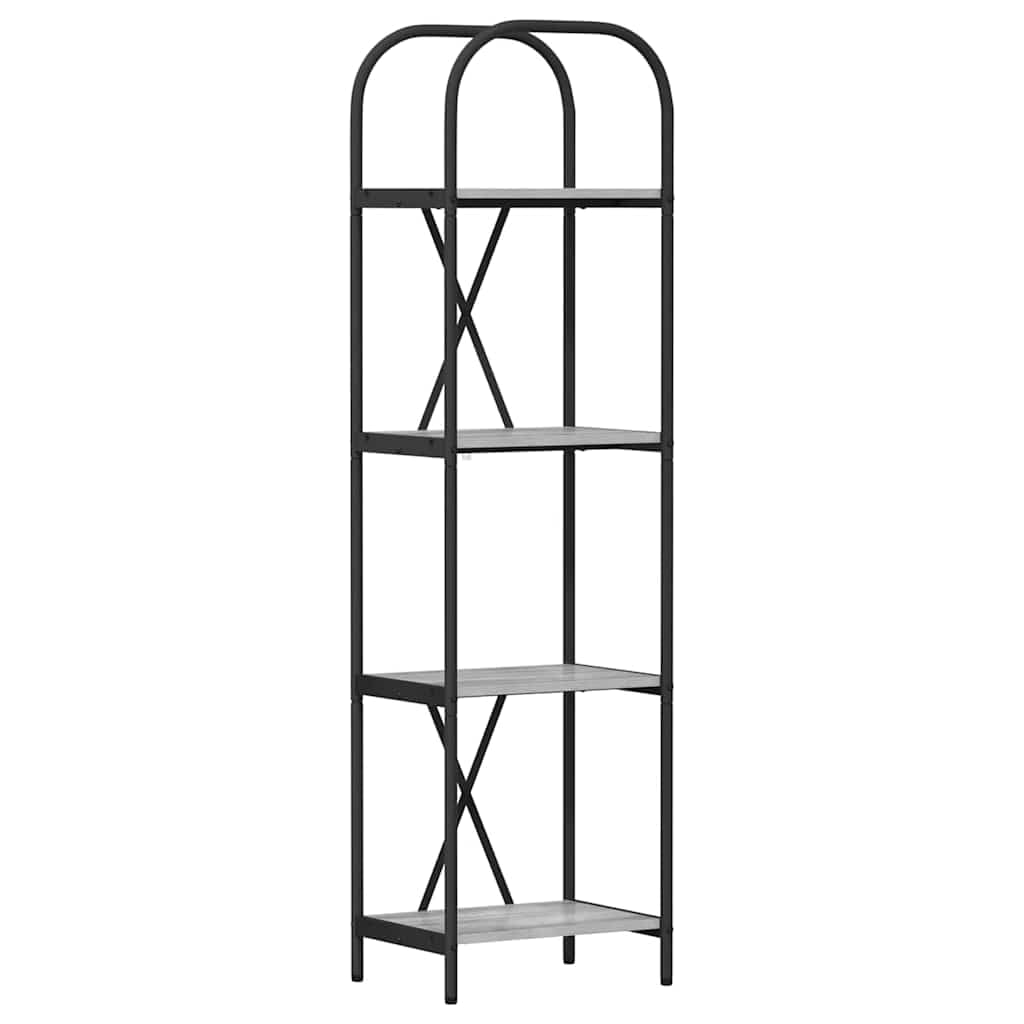 Scaffale grigio Sonoma, 40 x 30 x 146 cm, in legno, 4 ripiani | Scaffale sottile con 4 ripiani aperti e gambe in acciaio nero, per soggiorno, camera da letto e ufficio.