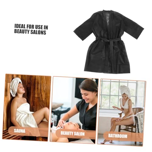 VALICLUD 5pcs Disposable Spa Robes for Men and Women Soft Nonwoven Fabric Bathrobe Multiuser Shower Wraps for Salon and Spa Use and Comfortable Black3