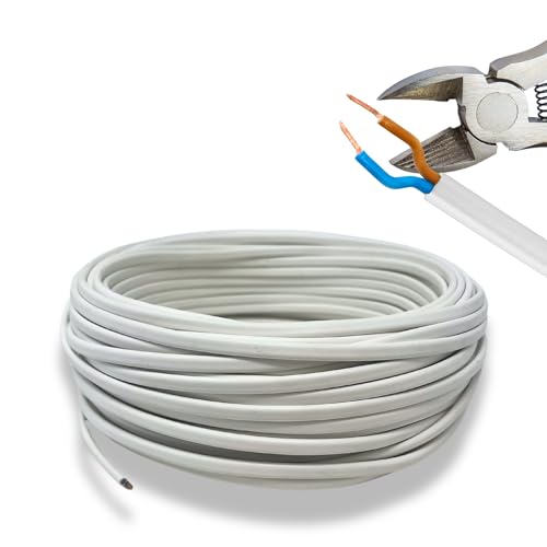 HALOTEC | Câble Électrique 25m 2 Conducteurs 2x0.75mm² | Modèle H03VVH2-F PVC | Double Isolation, Plat et Flexible Blanc | Idéal Sécurité Maison, Bureau, Industrie, Installation Électrique
