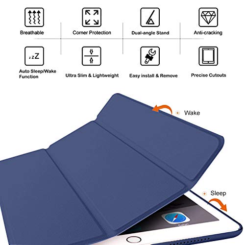 Image of DuraSafe Cases iPad Mini 5 7.9 Inch 2019 [ Mini 5th Gen ] A2133 A2124 A2126 A2125 MUQY2HN /A MUQW2HN /A MUQX2HN /A MUU62HN /A Trifold Hard Smart PC Translucent Back Cover - Navy Blue