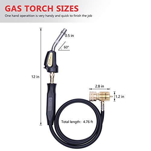 Image of Propane Torch Hand Hose, Mapp Gas Torch,Hose Length 1.5 M /60 INCH-With Hook | Powerful Vortex Flame for Brazing Copper Pipes, CGA600 Fuel Compatibility, For HVAC and Plumbing