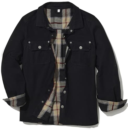 PEGENO Men Shirt Jackets Long Sleeved Casual Button Down Coat Flannel Plaid Lined Shacket