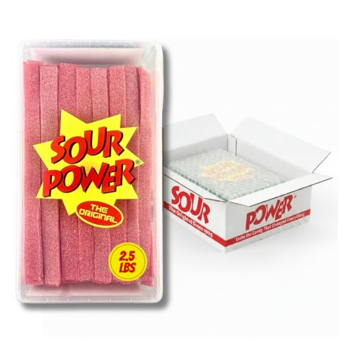 Sour Power Strawberry Candy Belts, 2.5 lb Bulk Tub Resealable, Vegan Strawberry Sour Belts Candy Since 1985, Soft Chewy Sweet Tart, Non-GMO Gelatin Free, Bubble Wrapped and Boxed for Shipping