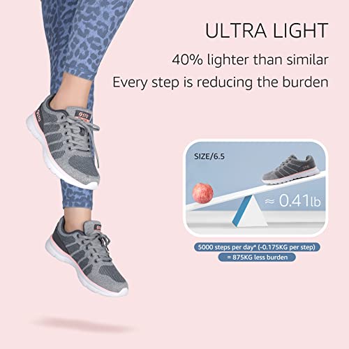 Stq Tennis Shoes For Women Arch Support Breathable Mesh Athletic Road Running Sneakers For Walking Gym Grey Pink 8.5 #TOP3