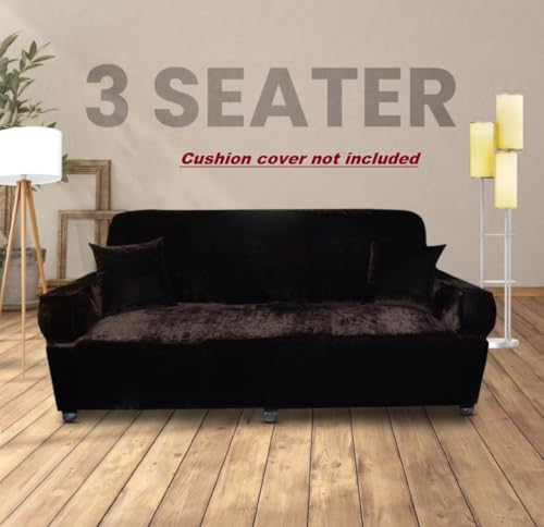 Image of Gurnoor Universal Triple Seater Sofa Cover Big Elasticity Cover for Couch 140 GSM Sofa Slipcover (Velvet-Brown, 185-230cm)
