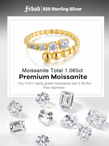 D Color VVS1 Clarity Moissanite Beaded Open Ring for Women, Solid 925 Sterling Silver with Gold Plated, Aniversary Christmas Valentines Jewelry, Size 5-114