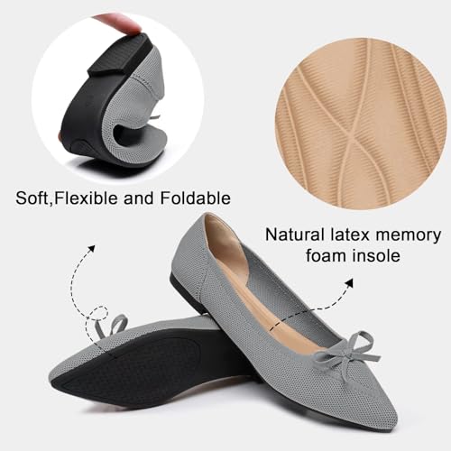 Image of TINGRISE Women's Flats Pointed Toe Bow Knit Ballet Shoes Comfortable Dressy Mesh Slip On Flat