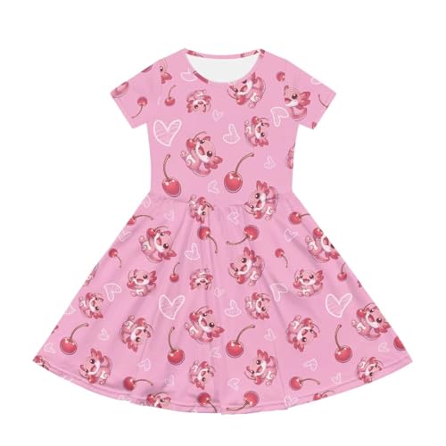 Image of Girls Dress with Pockets Basic Short Sleeve High Waist Swing Skater Dress School Party Dress for Kids