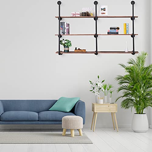 Pynsseu Industrial Iron Pipe Shelving Brackets Unit, Farmhouse Wall Mounted Pipe Shelves For Kitchen Bathroom, Diy Bookshelf Living Room Storage, 3Pack Of 4 Tier #TOP5