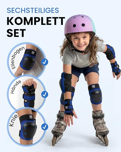 99FLIPS Schoner Inliner Kinder Knieschoner Kinder - Inliner Schoner Set - Schutzausrüstung - Knie und Ellenbogenschützer - Slide - Größe SM Ocean Blue - Knieschützer Skateboard, Scooter, Rollschuhe
