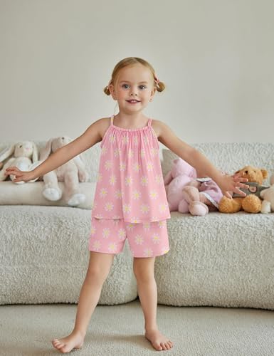 Image of Arshiner Toddler Kids Summer Clothes 2 Piece Tank Top and Shorts Set | Girl Summer Clothes 2 Piece Loose Spaghetti Strap Tank Top and Short Set Kids Clothing Sets with Pockets