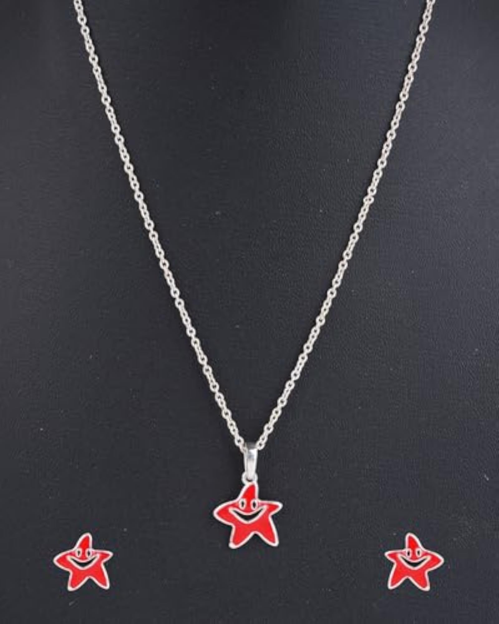 925 Sterling Silver Red Star Jewelry Set for Girls, Cute Design