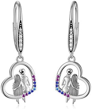 Jack and Sally Earrings Sterling Silver Infinity/Family/Red Heart/Infinity/Jack and Sally/Love Heart Nightmare Gifts Jack and Sally Christmas Gifts Skull Leverback Earrings Jewelry Birthday Gifts for Women Wife Daughter