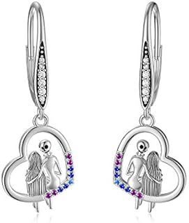 Jack and Sally Earrings Sterling Silver Infinity/Family/Red Heart/Infinity/Jack and Sally/Love Heart Nightmare Gifts Jack and Sally Christmas Gifts Skull Leverback Earrings Jewelry Birthday Gifts for Women Wife Daughter