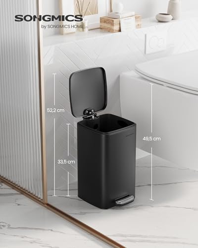 SONGMICS ゴミ箱 8L スチール製 スリム ペダル式 蓋付き 音が静か 袋が見えない 防錆 内バケツ有り